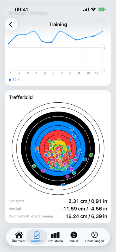Trefferbild mit Gruppenmitte und Streuung