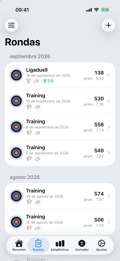 Lista de rondas agrupadas por mes